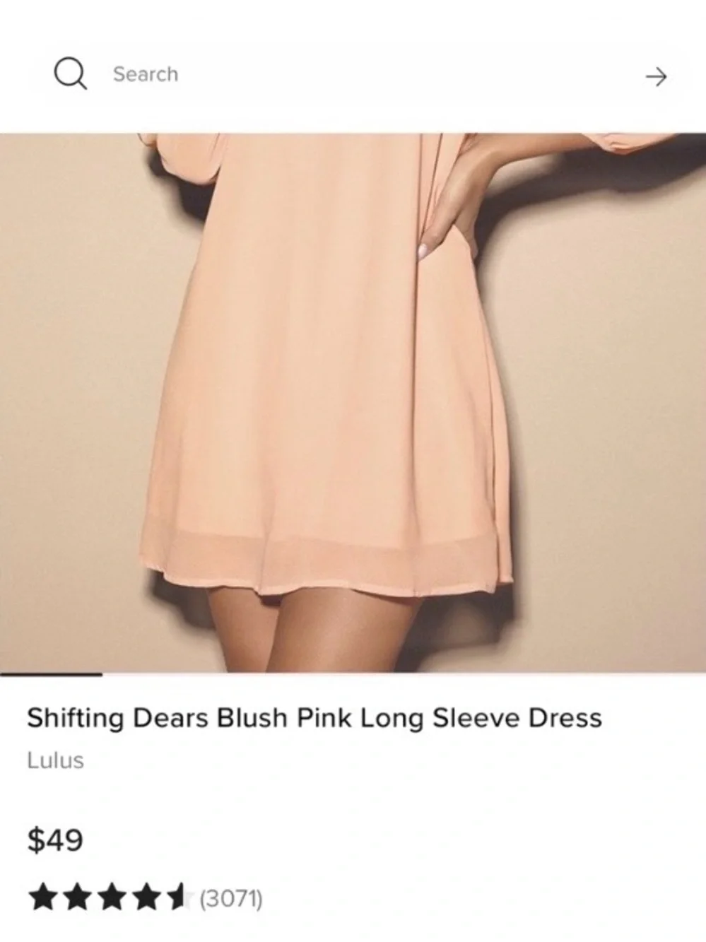 Lulus Chiffon Shift Mini Dress Blush Pink Size XL Sheer Balloon Sleeve Party